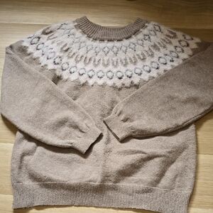 Maurices Taupe Crewneck Sweater with Fair Isle Yoke